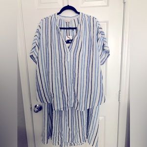 Linen Blue and White Skirt Set